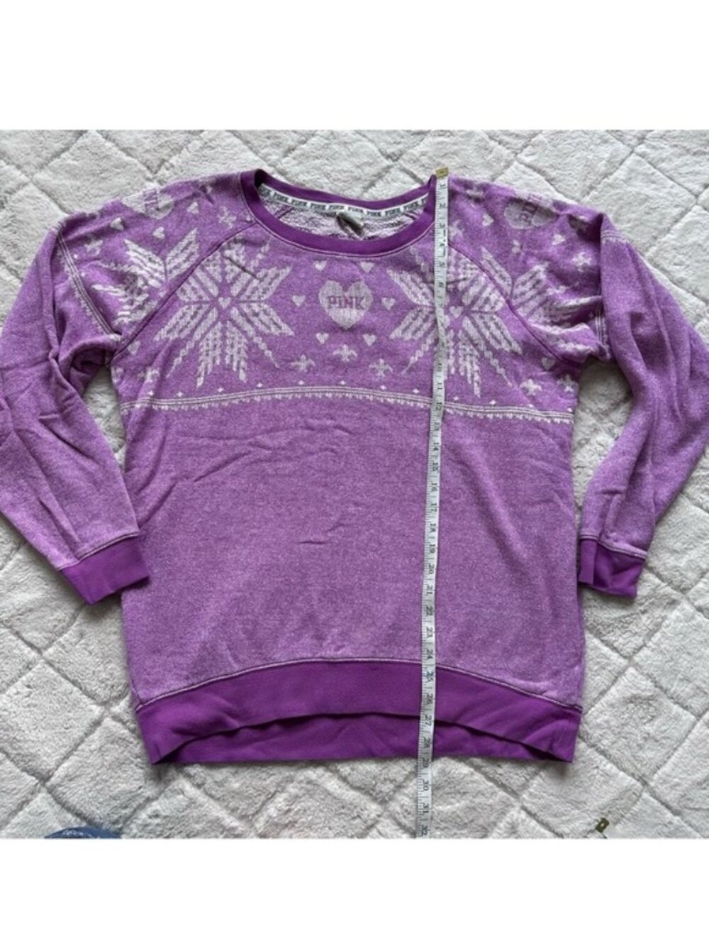 Victoria's Secret PINK | Lavender Fair Isle Snowflake Crew Sweater | Size Small - Picture 12 of 12